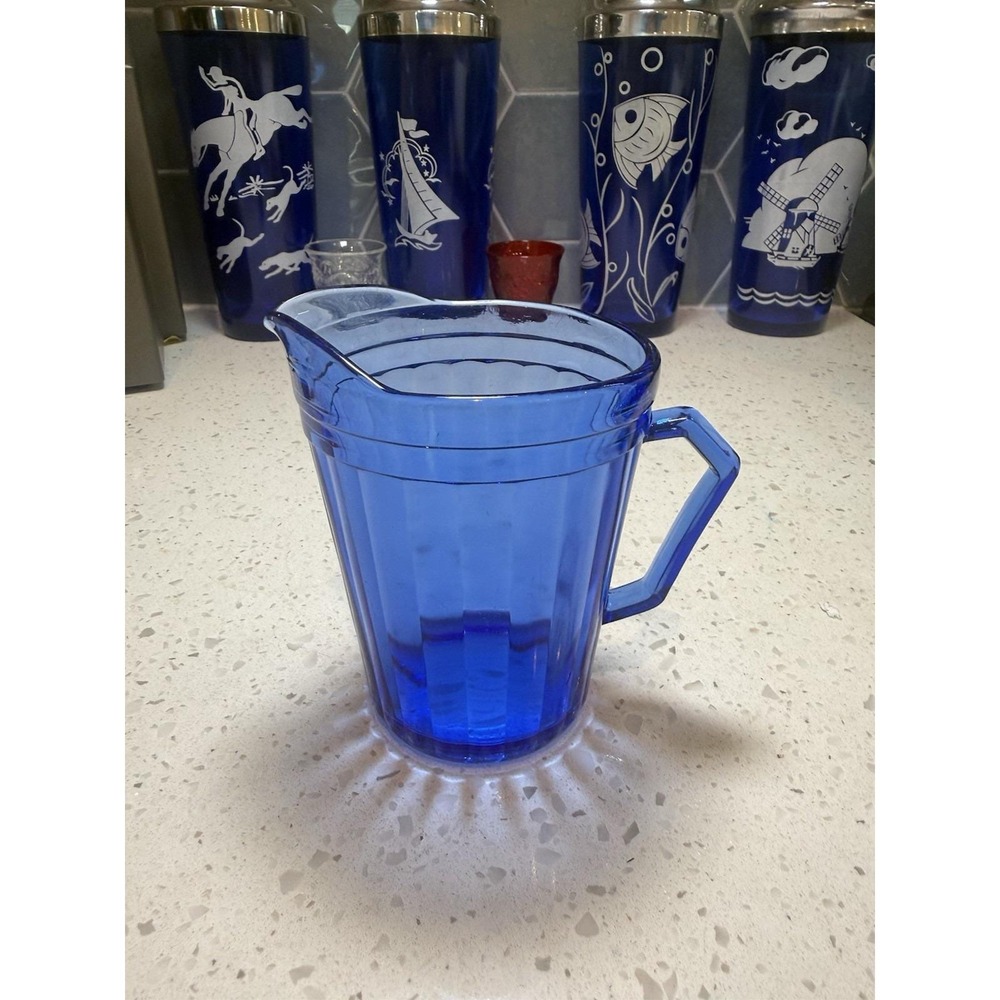 Hazel Atlas Aurora Cobalt Blue Creamer Milk Pitcher Mid Century Depression Glass